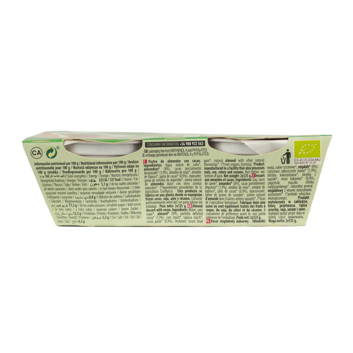 Postre de Almendras y Cacao NaturGreen,  2 x 125 g
