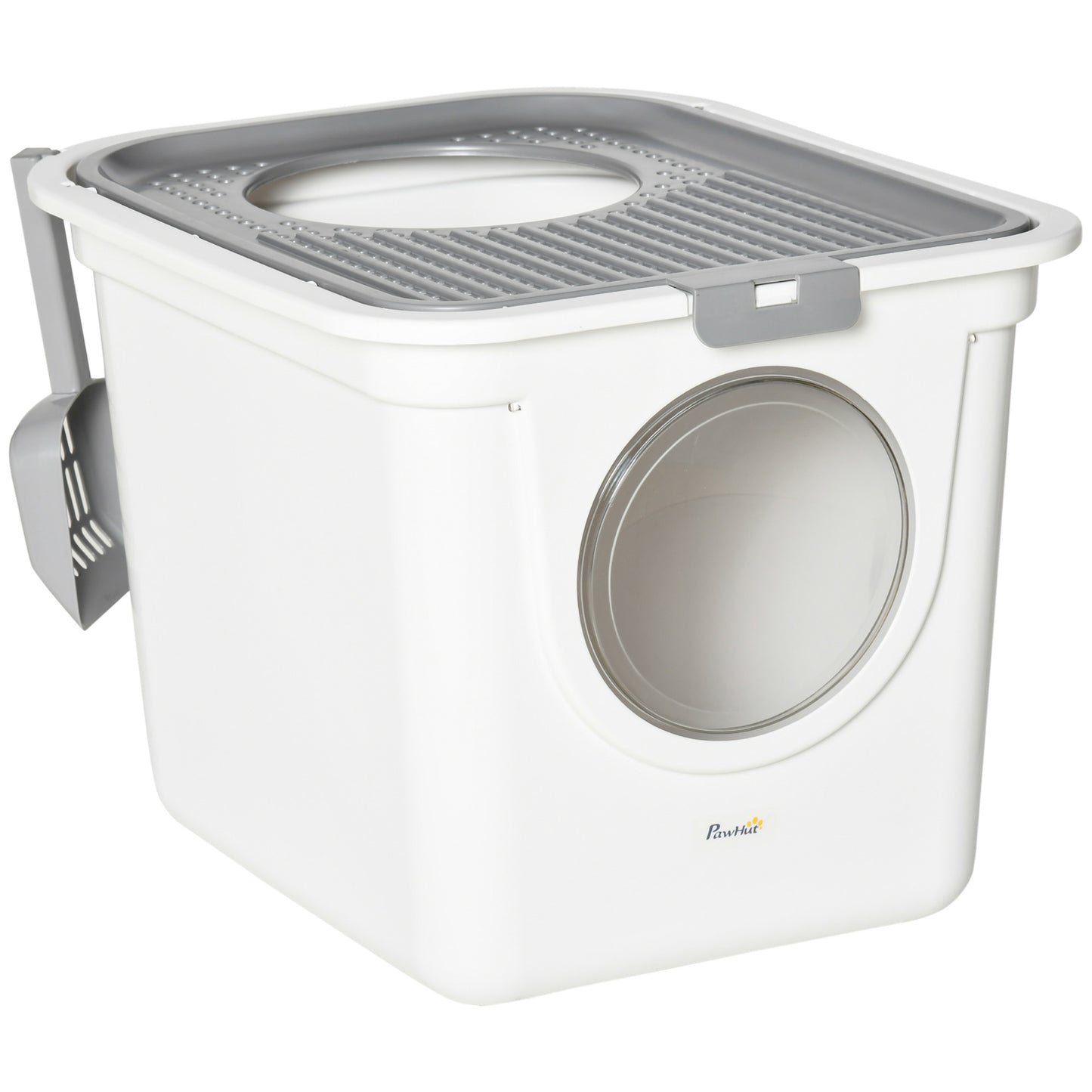 Pawhut Arenero Para Gatos Con Pala 2 Puertas 44x55x39 Cm Blanco Y Gris_0