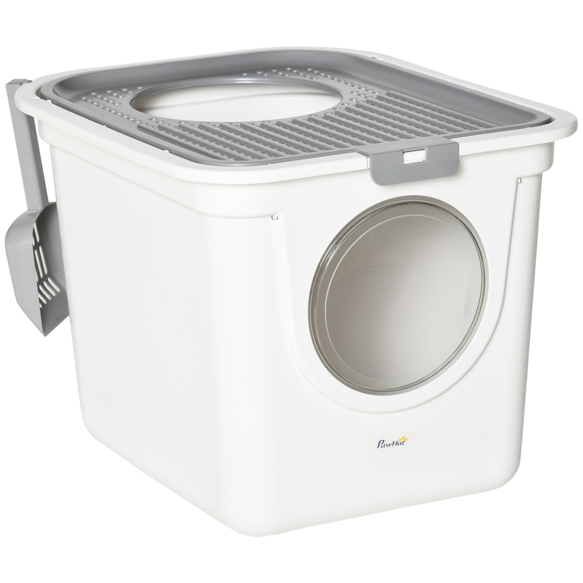 Pawhut Arenero Para Gatos Con Pala 2 Puertas 44x55x39 Cm Blanco Y Gris_0