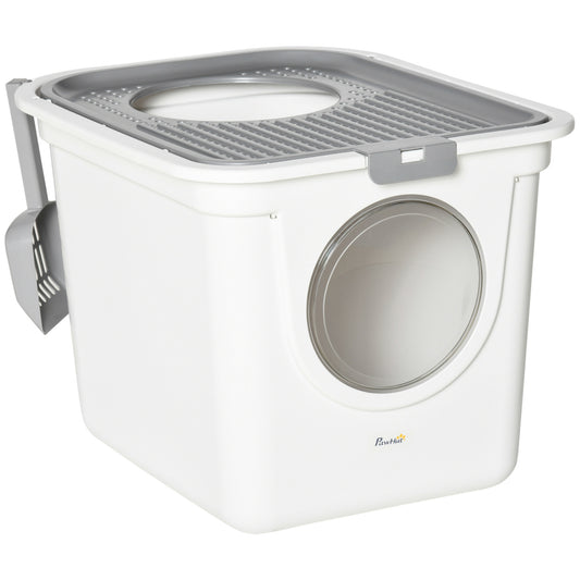 Pawhut Arenero Para Gatos Con Pala 2 Puertas 44x55x39 Cm Blanco Y Gris_0