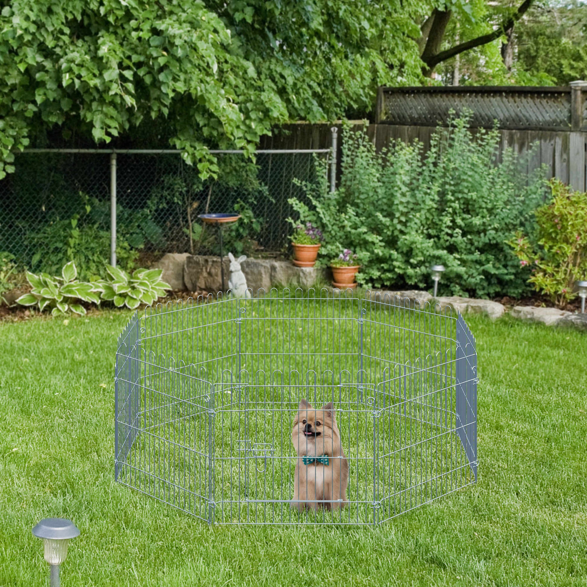 Pawhut Parque Para Perros De 8 Piezas 63x60 Cm Con 1 Puerta Plata_1
