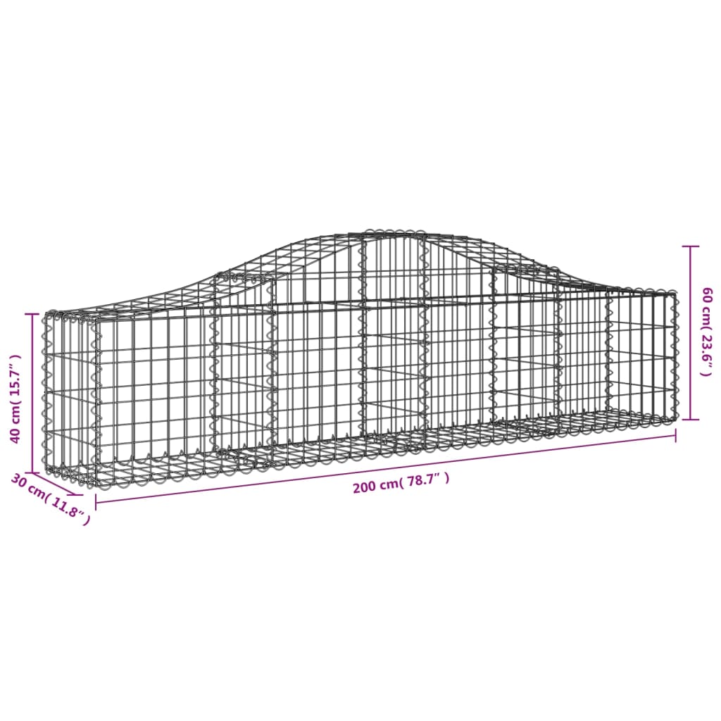 Cestas De Gaviones 7 Uds Forma De Arco Hierro 200x30x40/60 Cm_5