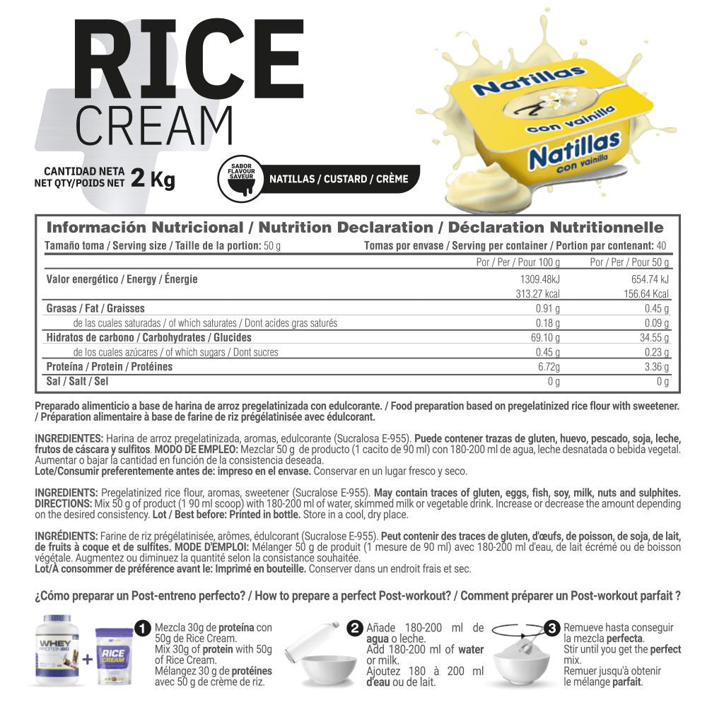 Rice Cream (crema De Arroz Pregelatinizada) - 2kg - Natillas De Vainilla - Fuente De Carbohidratos De Bue - Masmusculo_4