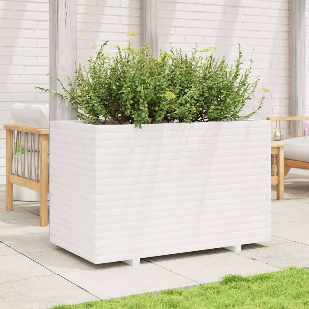 Jardinera De Madera Maciza De Pino Blanca 110x60x72 Cm_2