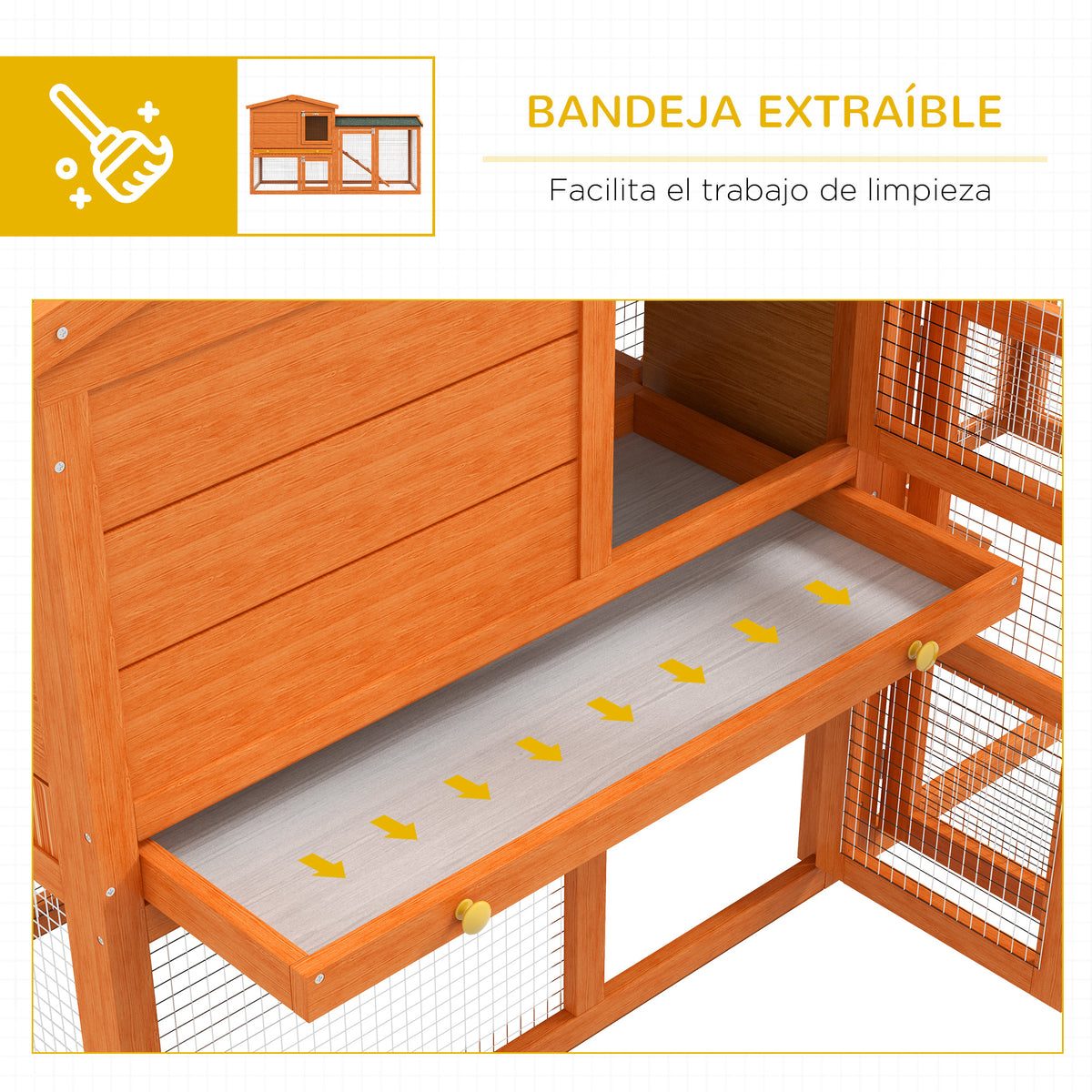 Conejera De Madera Pawhut Madera De Abeto Rojo 150x45x85 Cm_5