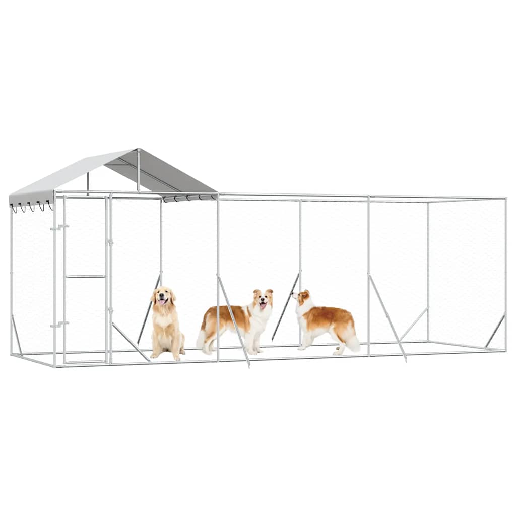 Perrera De Exterior Con Techo Acero Galvanizado Plata 6x2x2,5 M_3