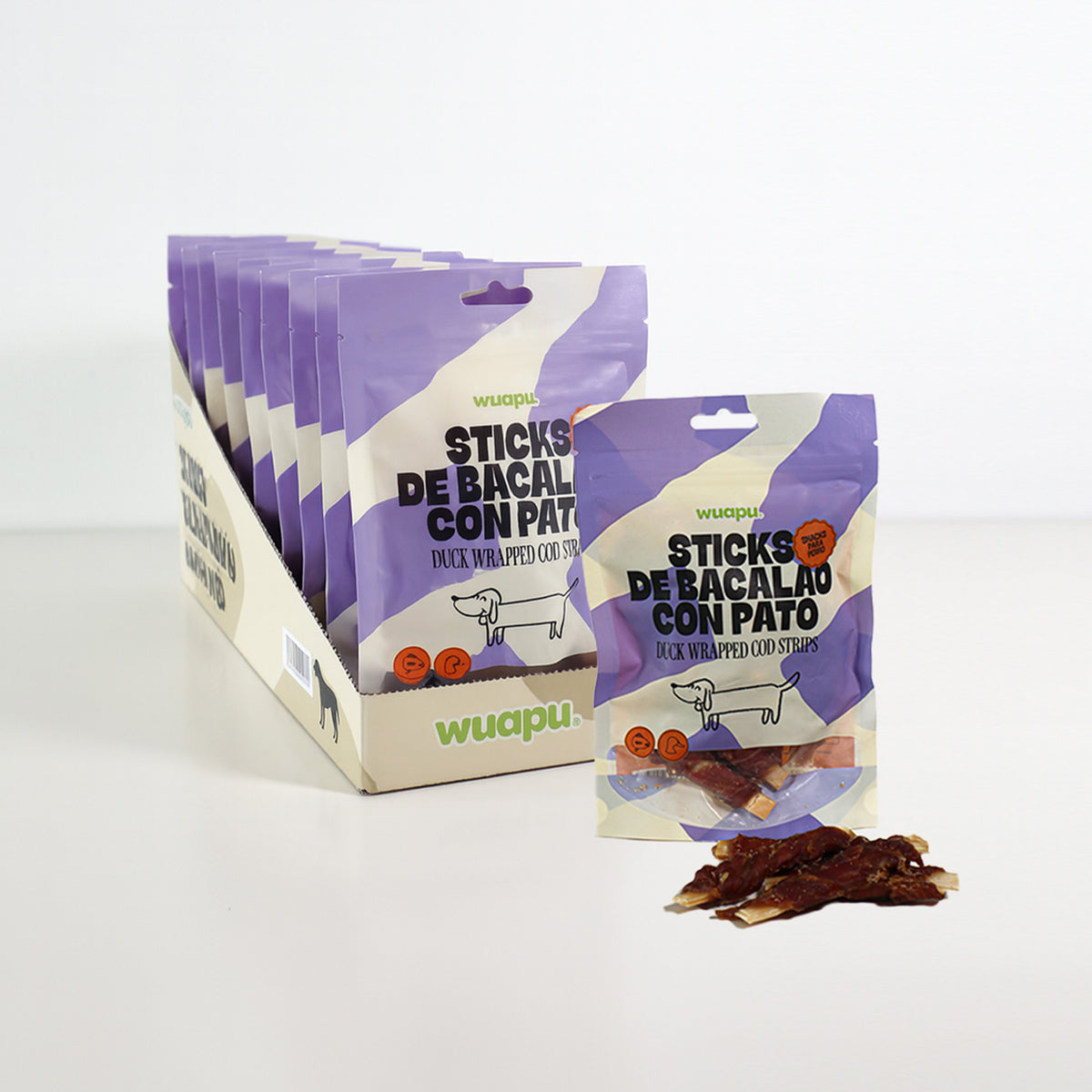 Snack Para Perro En Stick De Bacalao Con Pato Desecado Wuapu 12x100gr_2