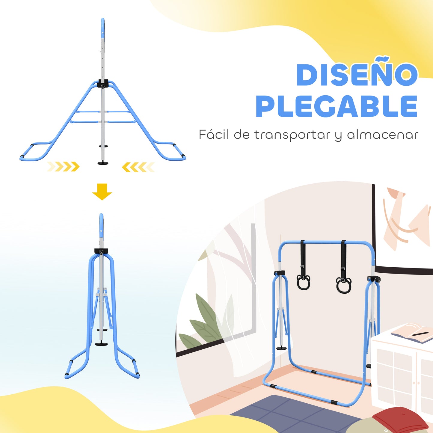 Homcom Barra De Gimnasia Para Niños Con Altura Ajustable En 5 Niveles Y Anillos_5