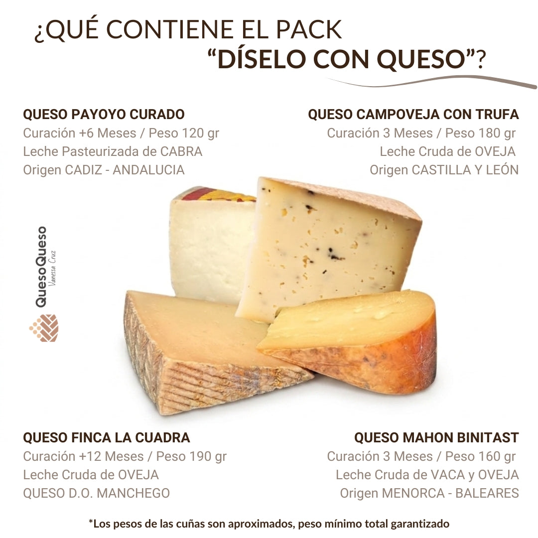 Quesoqueso® Caja De Quesos | Queso Manchego, Payoyo, Mahon Y Castellano Con Trufa | Regalo Pareja "díselo Con Quesos"_1