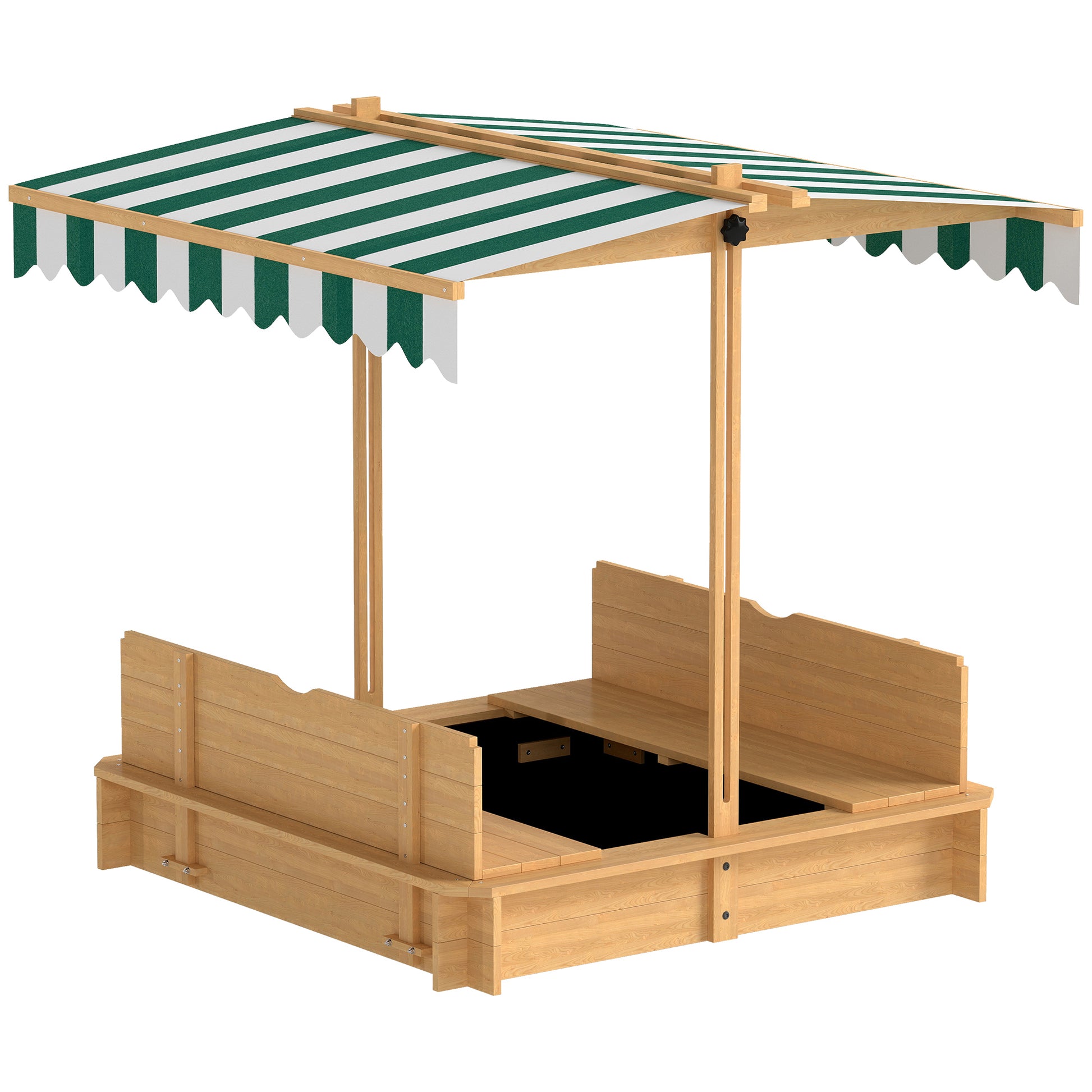 Outsunny Arenero Para Niños De Madera Con Toldo Ajustable 106x106x115 Cm Natural_0