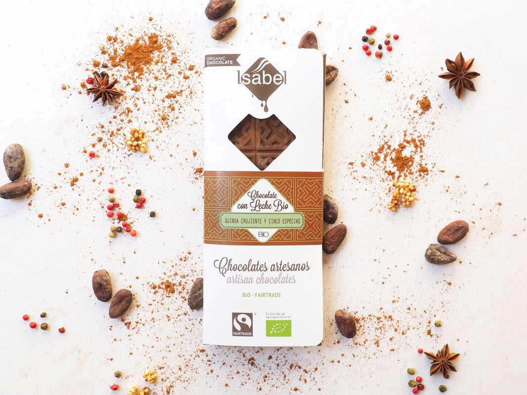 TABLETA BIO CHOCOLATE CON LECHE, QUINOA CRUJIENTE Y CINCO ESPECIAS CHINAS_0