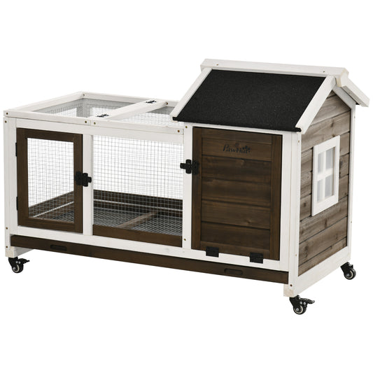 Pawhut Conejera De Madera Con Ruedas 108x58x73,5 Cm Con Techo Abrible Corral_0