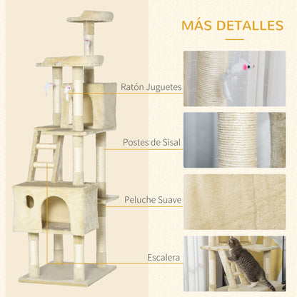 Pawhut Rascador Árbol Para Gatos Grande 60x50x181cm Con Poste Escaleras Cuevas_5