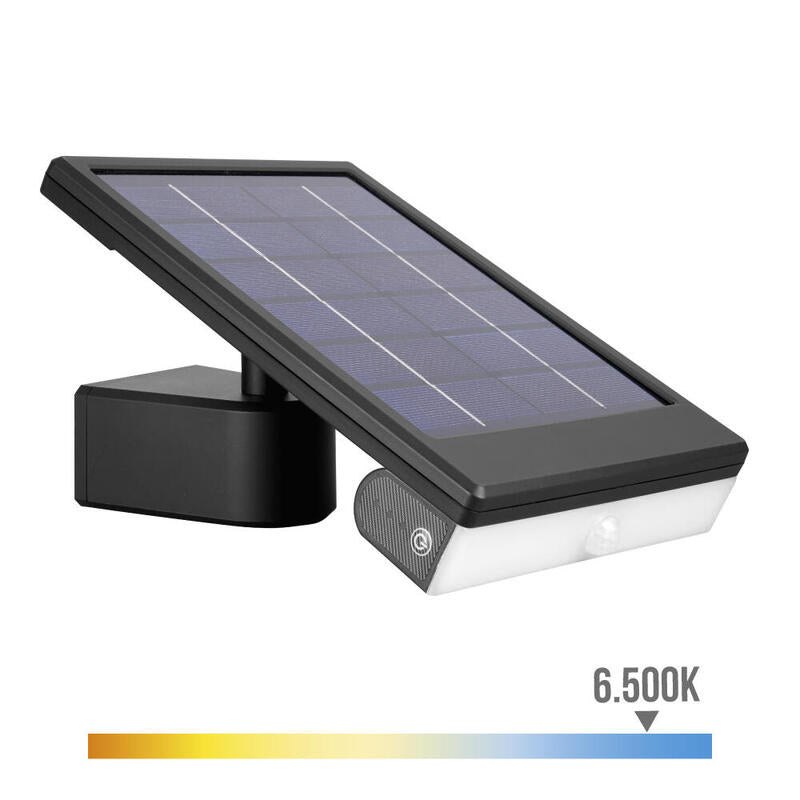 Aplique Solar Led 6w 720lm 6.500k Con Sensor Crepuscular Y Movimiento. Color Negro Edm_0