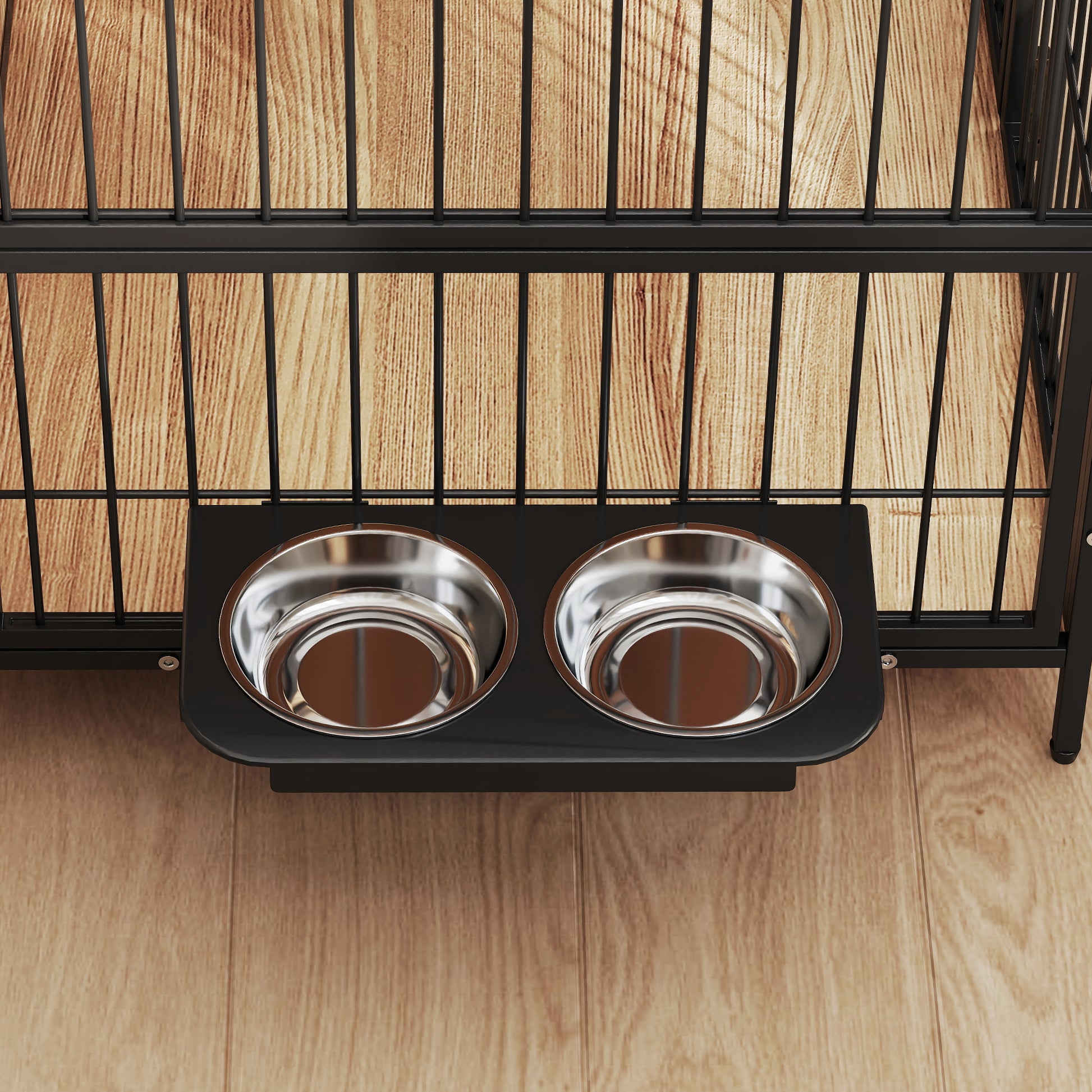 Pawhut Jaula Para Perros Mesa Auxiliar Con Soporte Giratorio Con 2 Tazones Roble_4