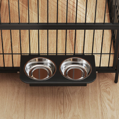 Pawhut Jaula Para Perros Mesa Auxiliar Con Soporte Giratorio Con 2 Tazones Roble_4