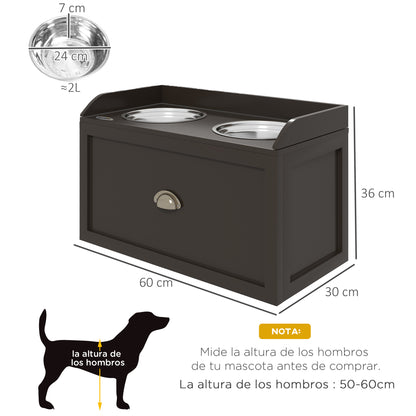 Pawhut Comedero Elevado Para Perros Grandes Con 2 Tazones 60x30x36 Cm Marrón_2
