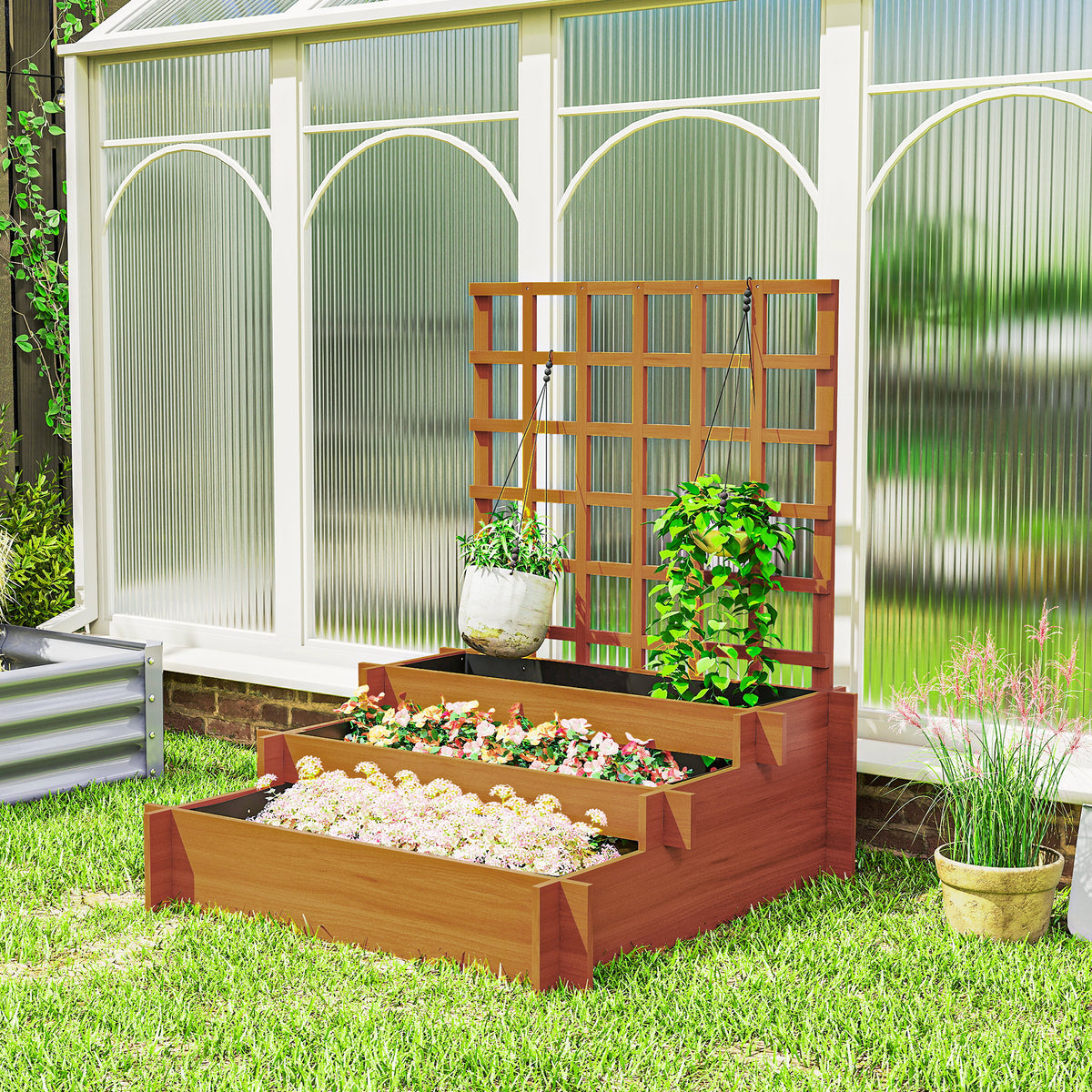 Outsunny Jardinera De 3 Niveles Con Enrejado Para Cultivos Verduras 95x95x110 Cm_4