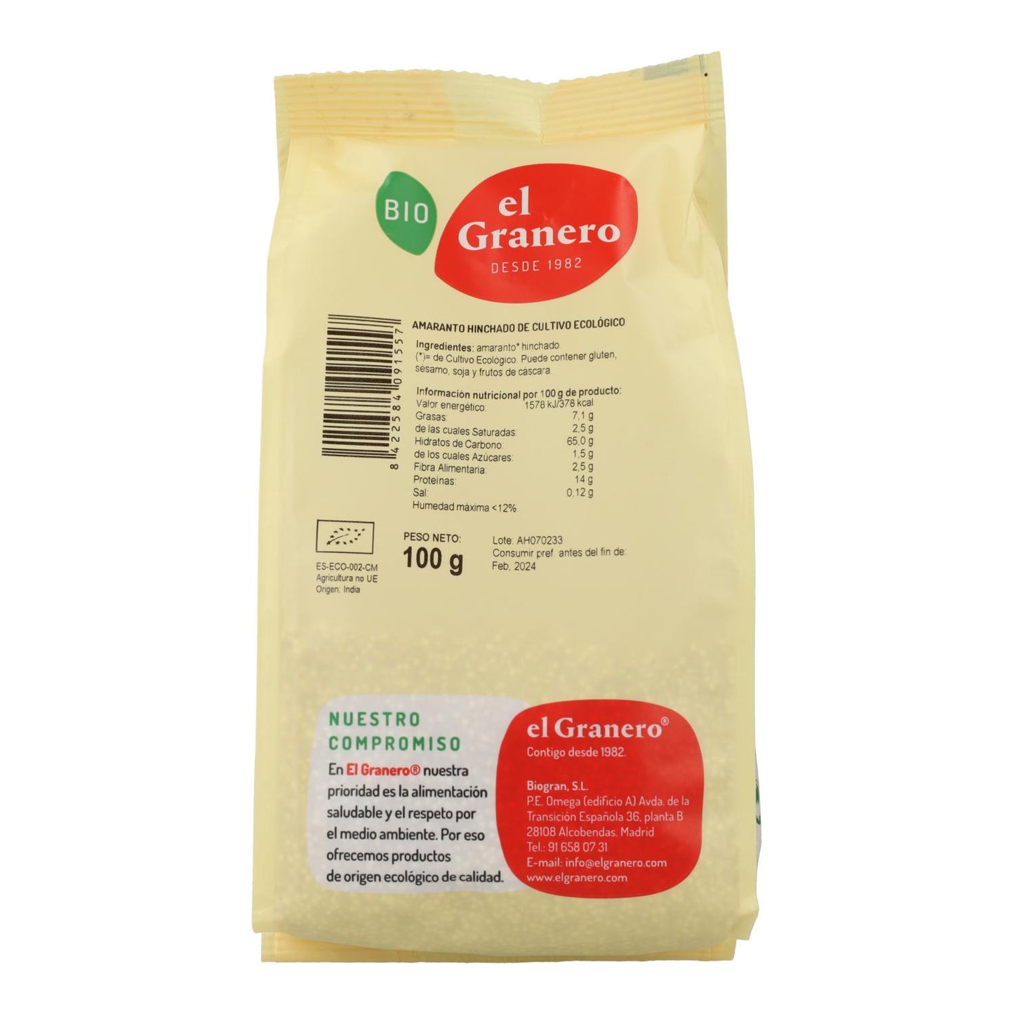 Amaranto Hinchado Bio El Granero 100 gr