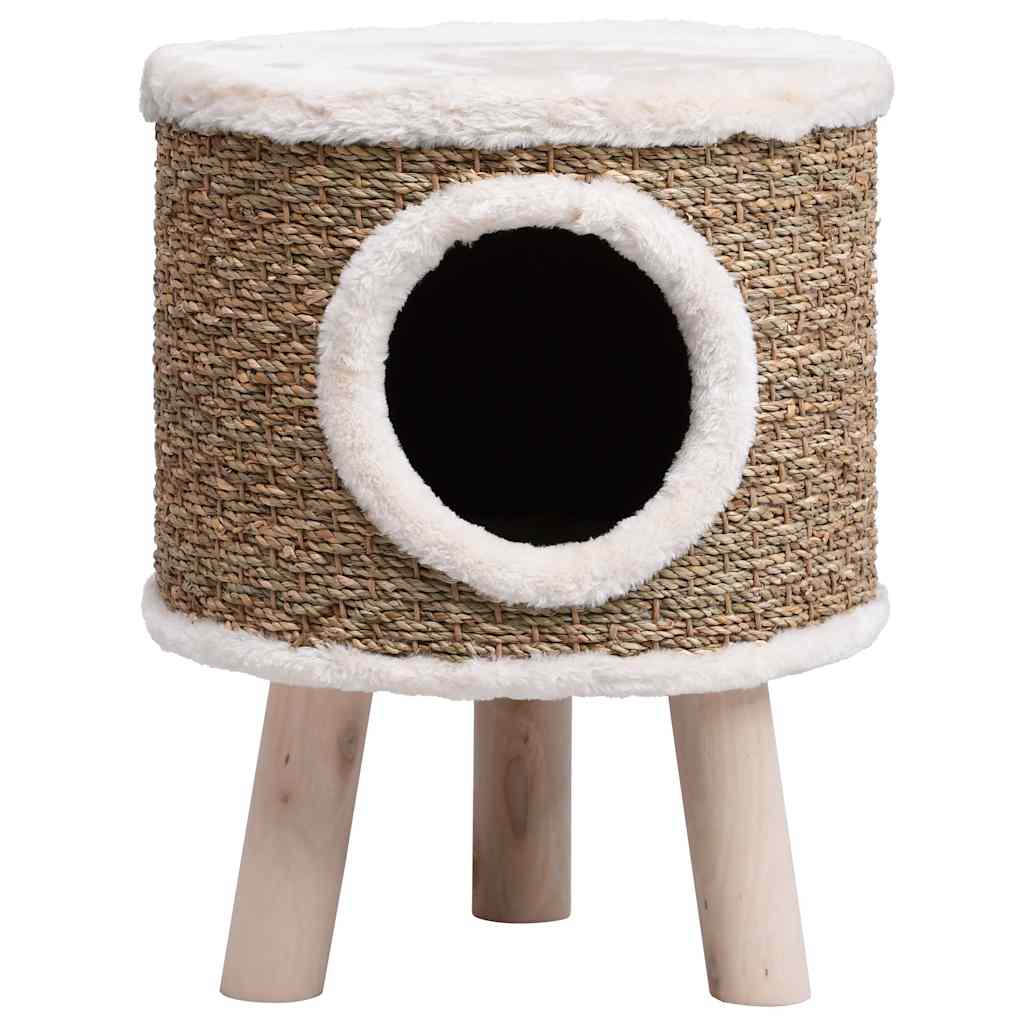 Casa Para Gatos Con Patas De Madera 41 Cm Hierba Marina_2
