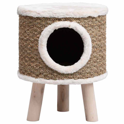 Casa Para Gatos Con Patas De Madera 41 Cm Hierba Marina_2