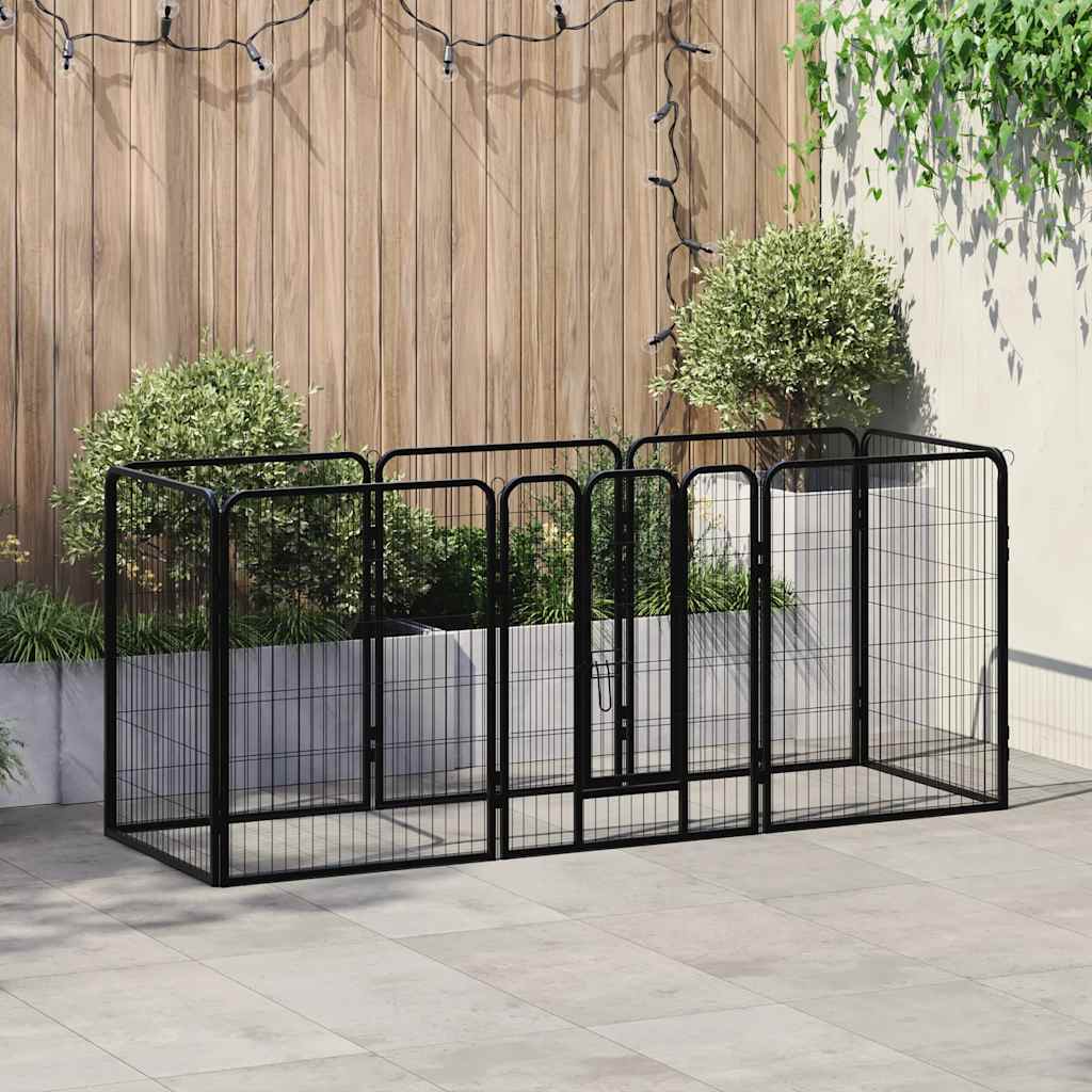 Corral Para Perros 8 Paneles De Acero 80x100 Cm Negro_1
