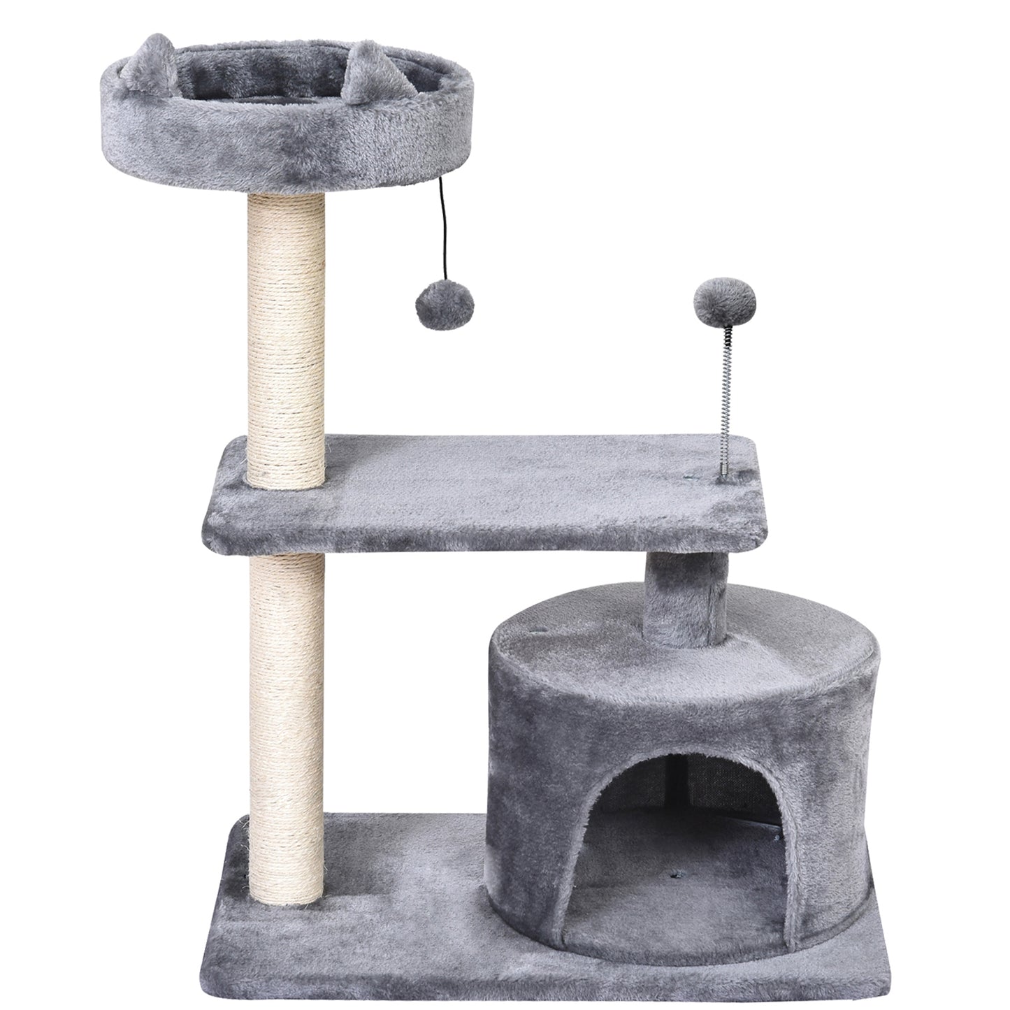 Árbol Rascador Para Gatos Con Cama Plataforma Refugio Poste 60x40x81 Cm Gris_3