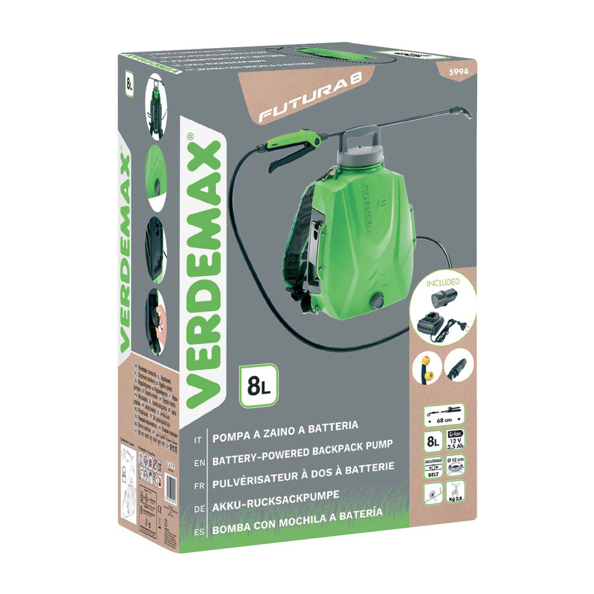 Pulverizador de mochila batería 8 l Verdemax