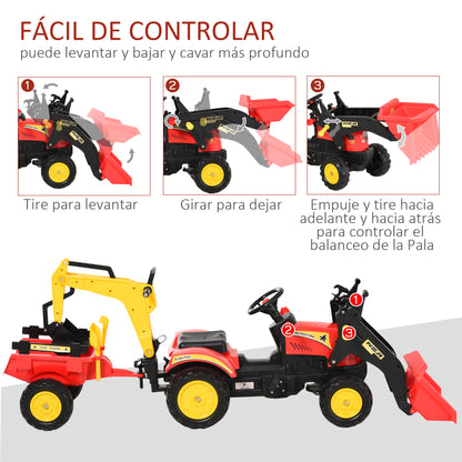 Homcom Tractor A Pedales Con Remolque Y Palas Para +3 Años 179x42x59 Cm Rojo_5