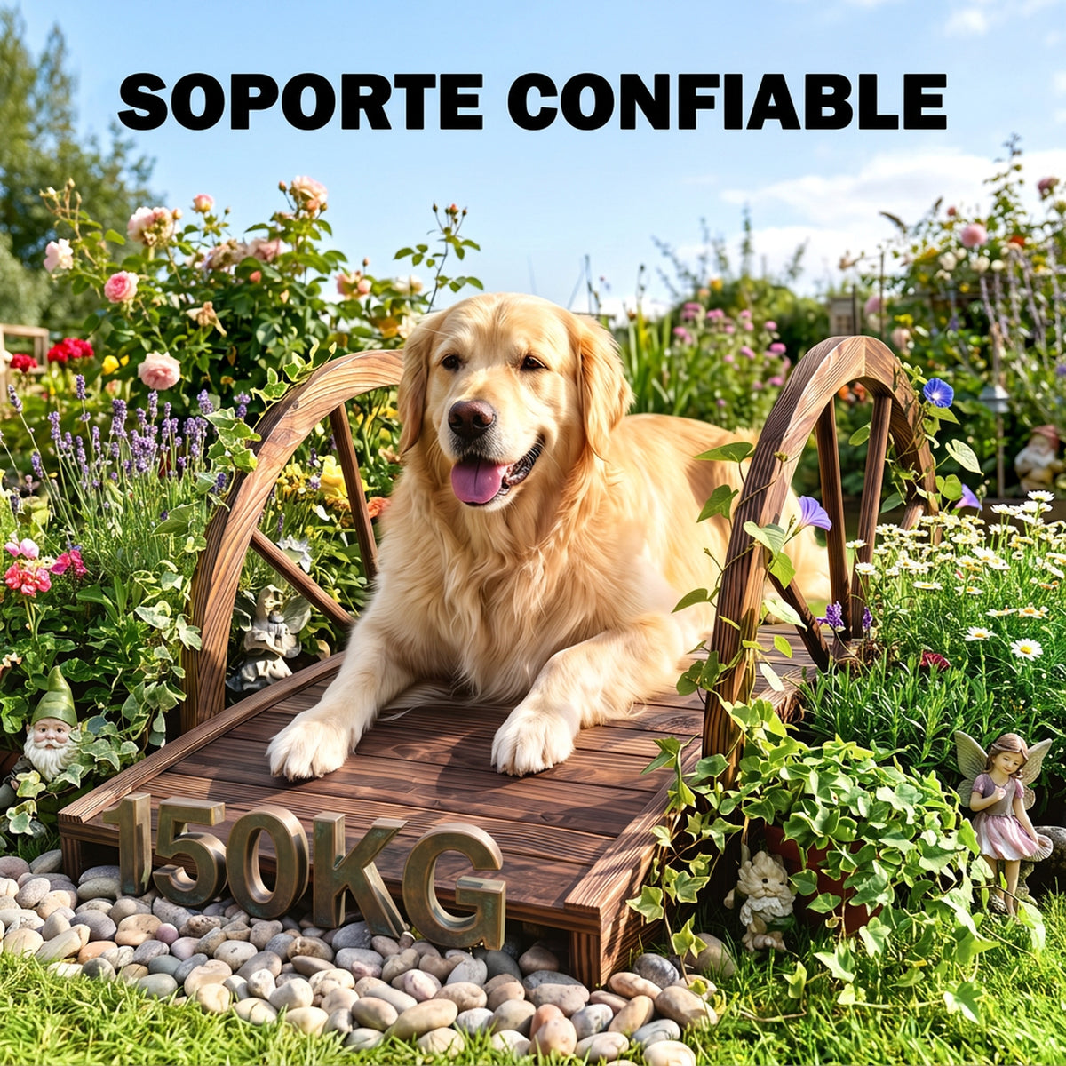 Outsunny Puente De Jardín De Madera Con Barandilla 100x50x37 Cm Carbonizado_5