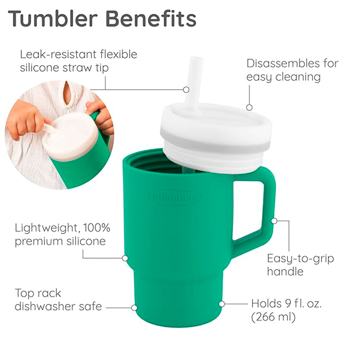 Infantino Mi Primer Vaso, Pajita Resistente Y Asa Para Niños Pequeños, Fácil De Limpiar, 250ml, Verde_1