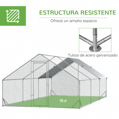 Pawhut Gallinero Para Exterior 3x6x2m Con Cubierta De Pe Y Cerradura Plata_5