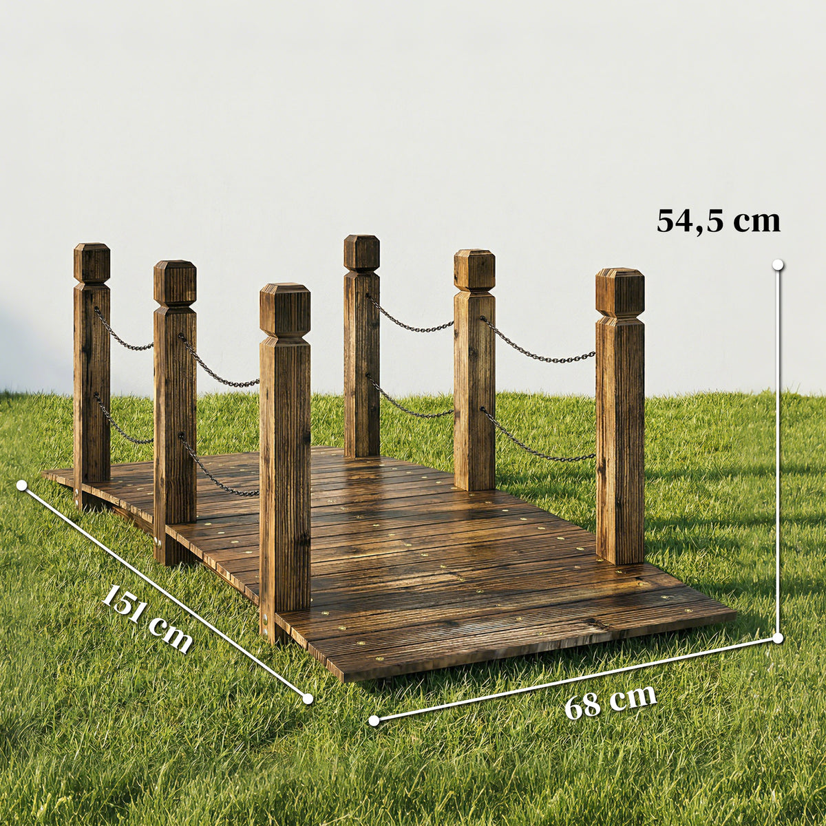 Outsunny Puente De Jardín Rústico De Madera 1,51 M Con Barandillas Carbonizado_2