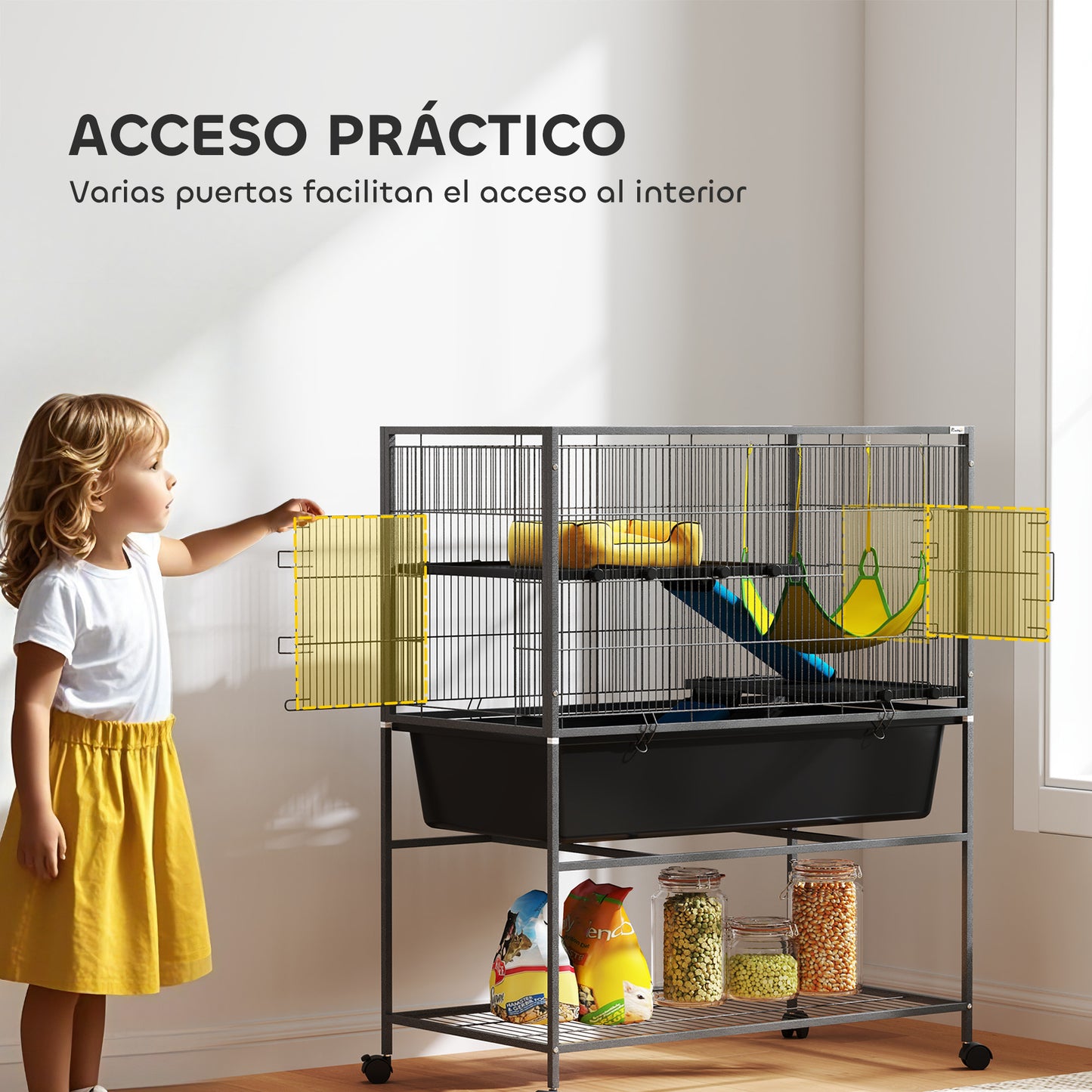 Pawhut Jaula Para Animales Pequeños De 3 Niveles 88x48x102 Cm Gris Oscuro_5