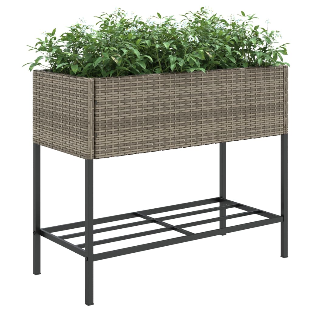 Jardineras Con Estante 2 Uds Ratán Sintético Gris 90x40x75 Cm_3