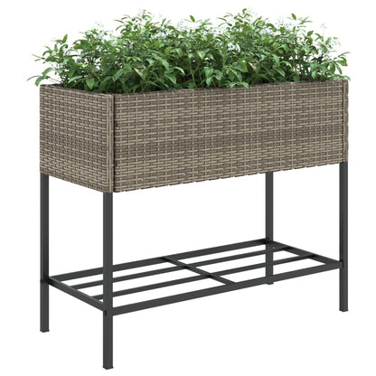 Jardineras Con Estante 2 Uds Ratán Sintético Gris 90x40x75 Cm_3
