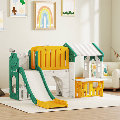 Aiyaplay Tobogán Infantil 7 En 1 Con Caseta Para Niños Amarillo Y Verde_1