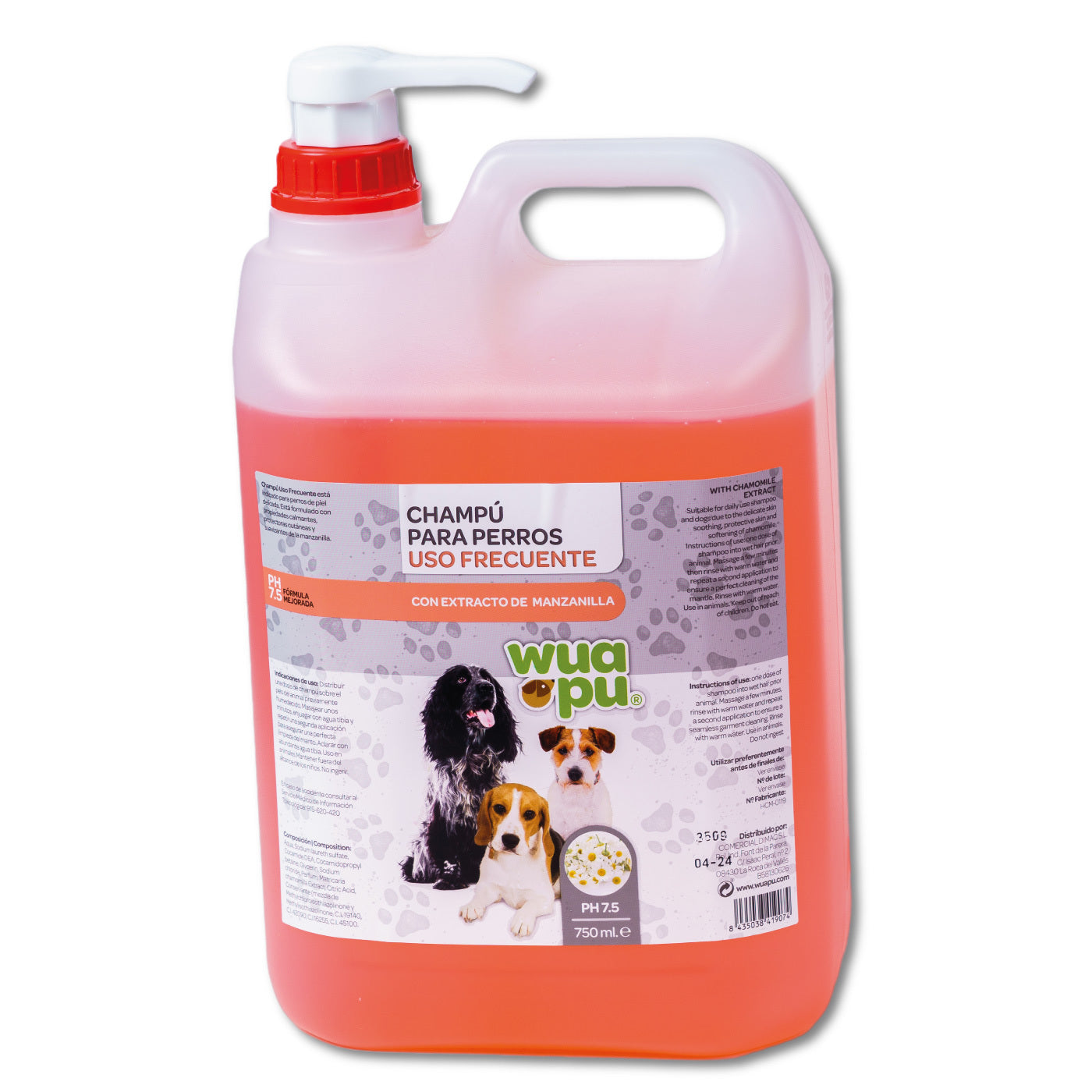 Champú Suave Wuapu Para Perro, Uso Frecuente Con Extracto De Manzanilla, Ph 7.5. Envase De 5l_0
