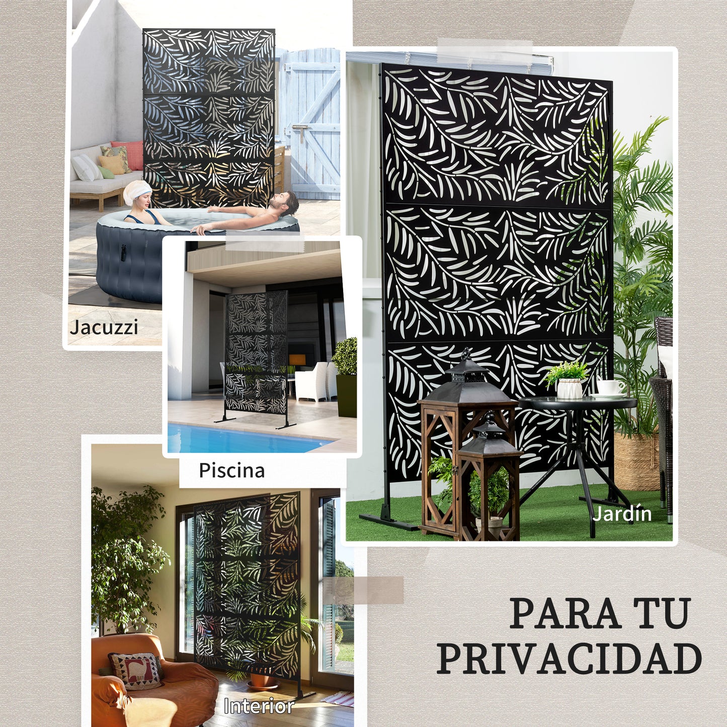 Outsunny Biombo Para Exterior De 3 Piezas Con Diseño De Hoja De Mimbre Negro_5