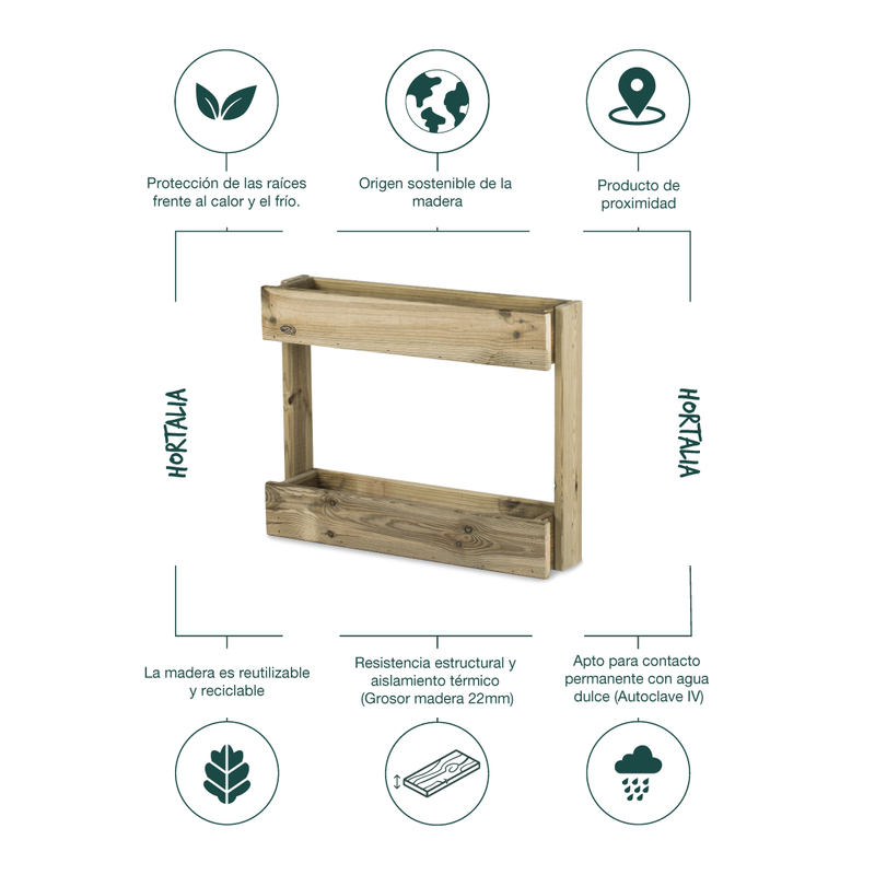 Jardinera Vertical Stand Line Wall 2B Madera Tratada Exterior Hortalia_5