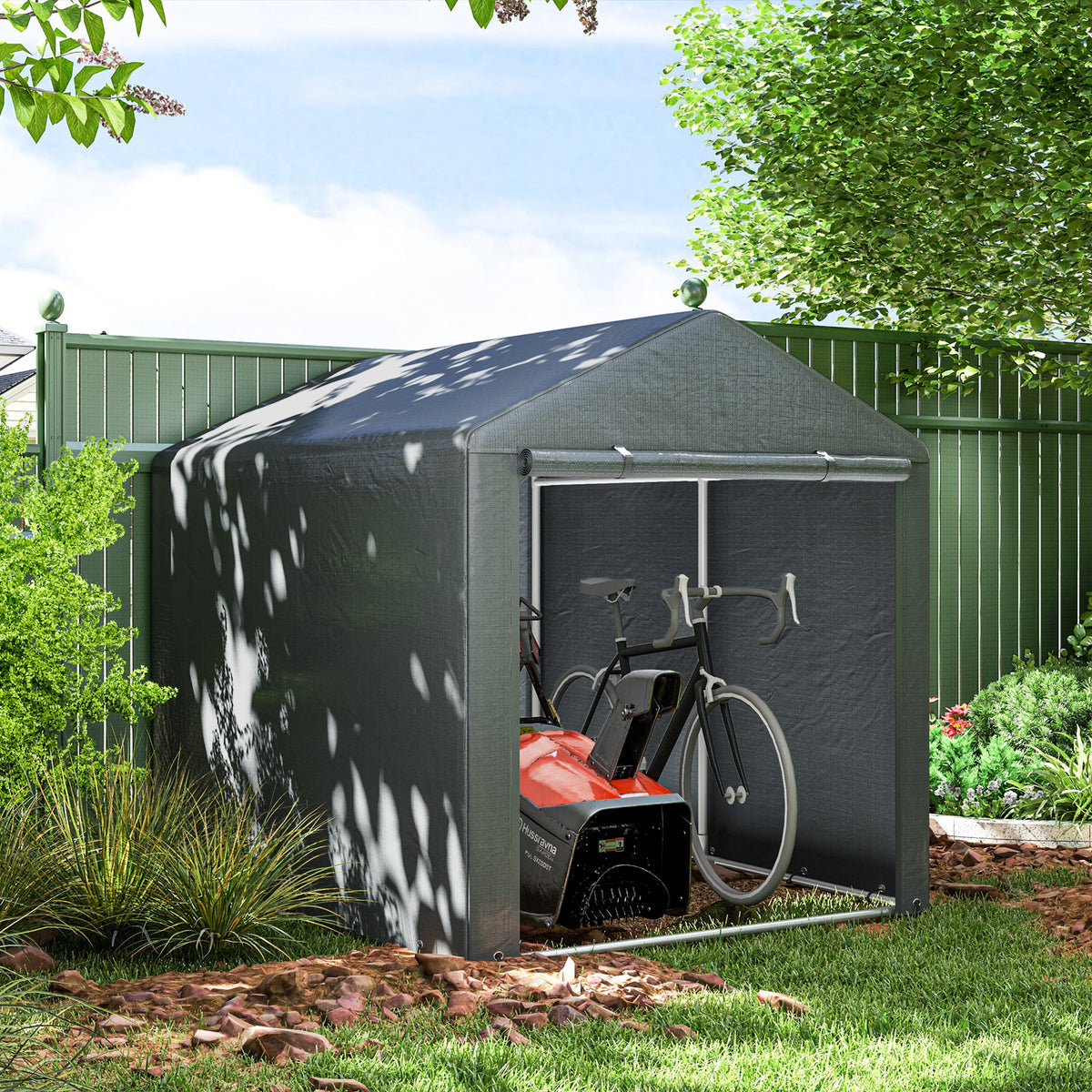 Outsunny Carpa Para Herramientas Bicicletas Y Motos 1,6x2,2x1,7 M Gris Oscuro_1