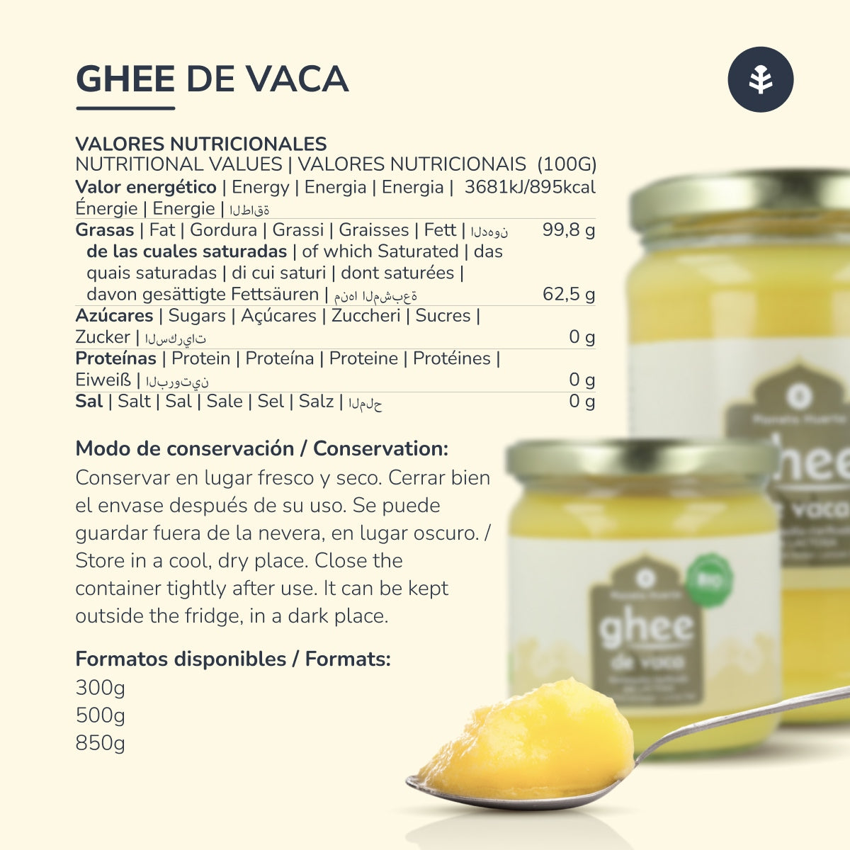 Ghee mantequilla clarificada ECO Planeta Huerto 300 g