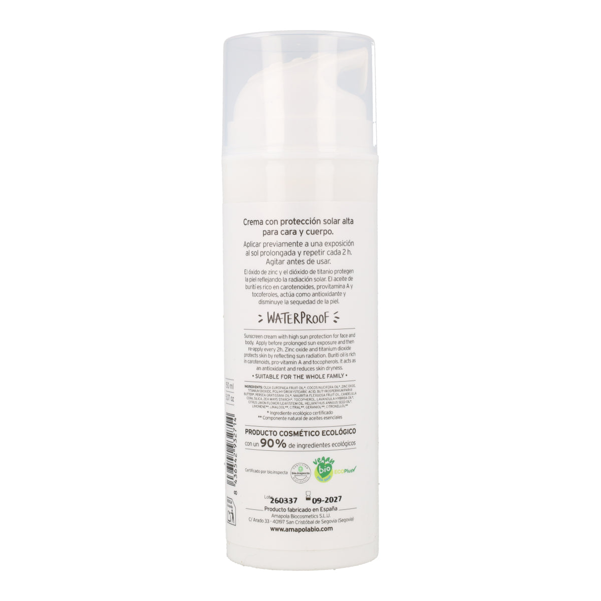 Protector solar infantil SPF 50 Amazonia Amapola 125 ml