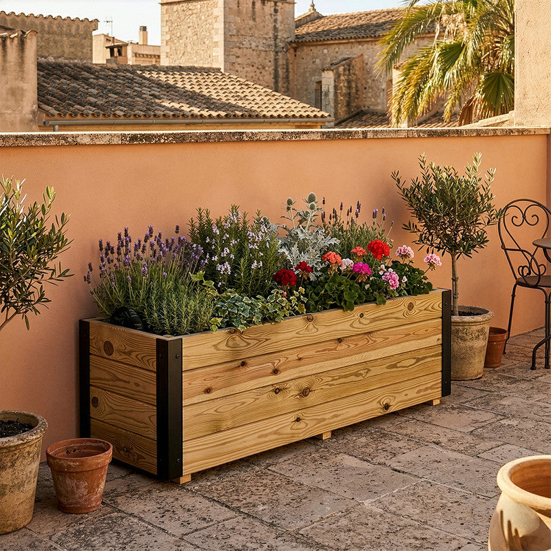 Jardinera Exterior De Madera Con Refuerzo De Aluminio Ghio Al Hortalia 120x45x40 Cm_1