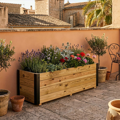 Jardinera Exterior De Madera Con Refuerzo De Aluminio Ghio Al Hortalia 120x45x40 Cm_1