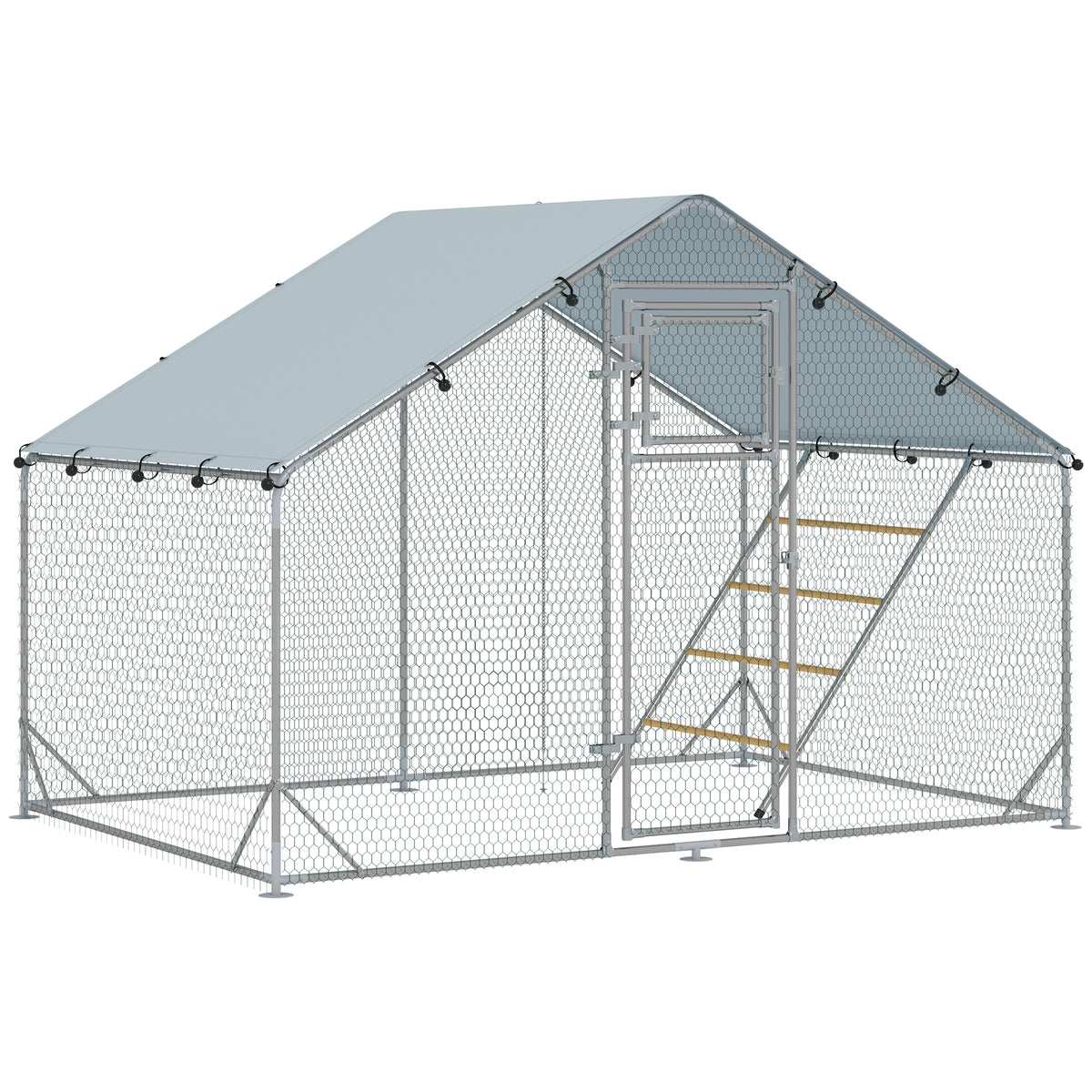 Pawhut Gallinero Para Exterior 3x2x2 M Con Comedero Colgante Tipo Brocheta Plata_0