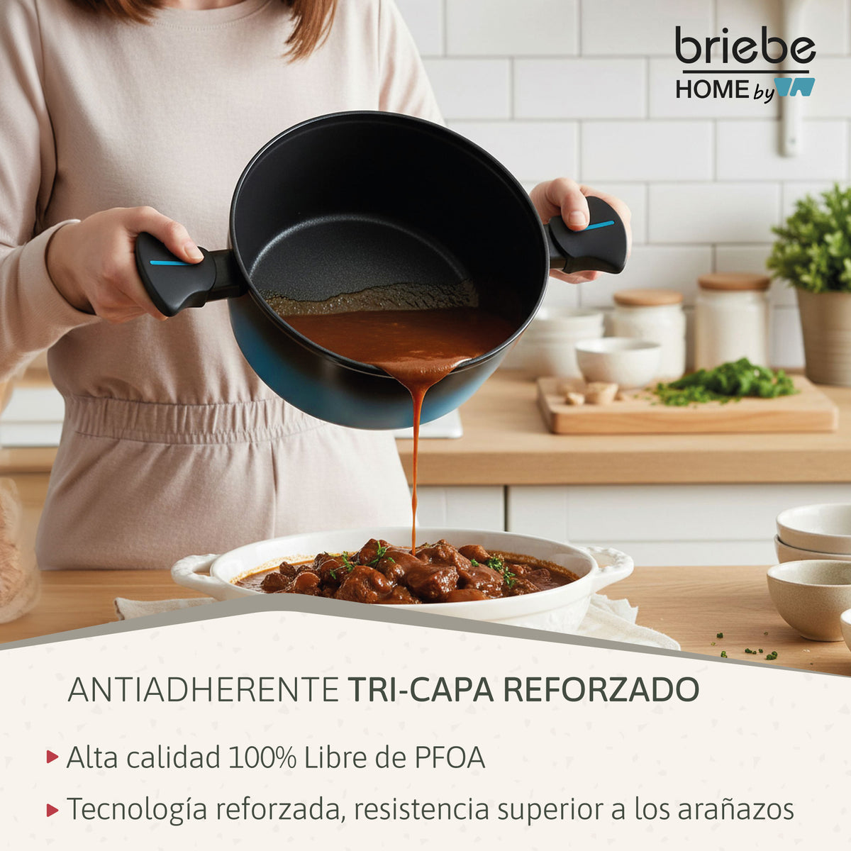 Briebe Cacerola Inducción Acero Forjado 24cm Antiadherente Sin Pfoa, Todas Cocinas Fabricada En España, Mare, Azul_3