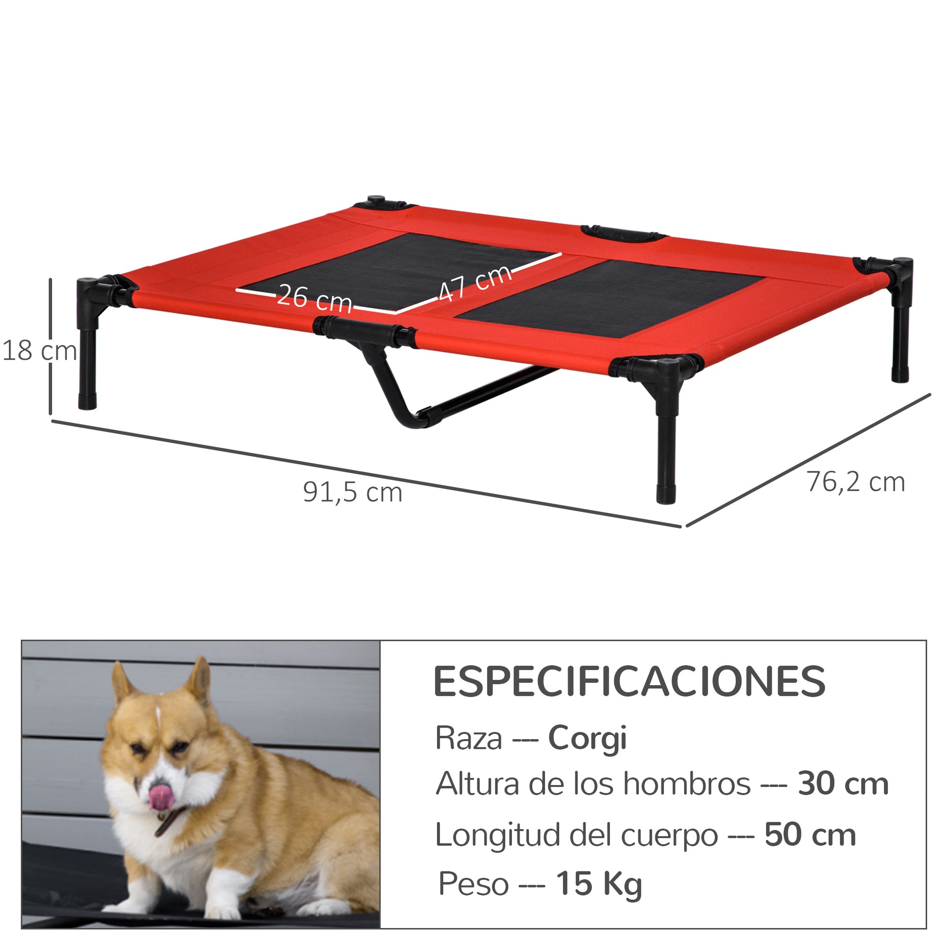 Pawhut Cama Elevada Para Perros Interior Y Exterior 91,5x76,2x18 Cm Rojo_2