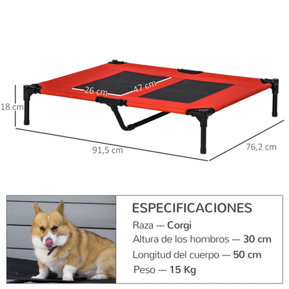 Pawhut Cama Elevada Para Perros Interior Y Exterior 91,5x76,2x18 Cm Rojo_2