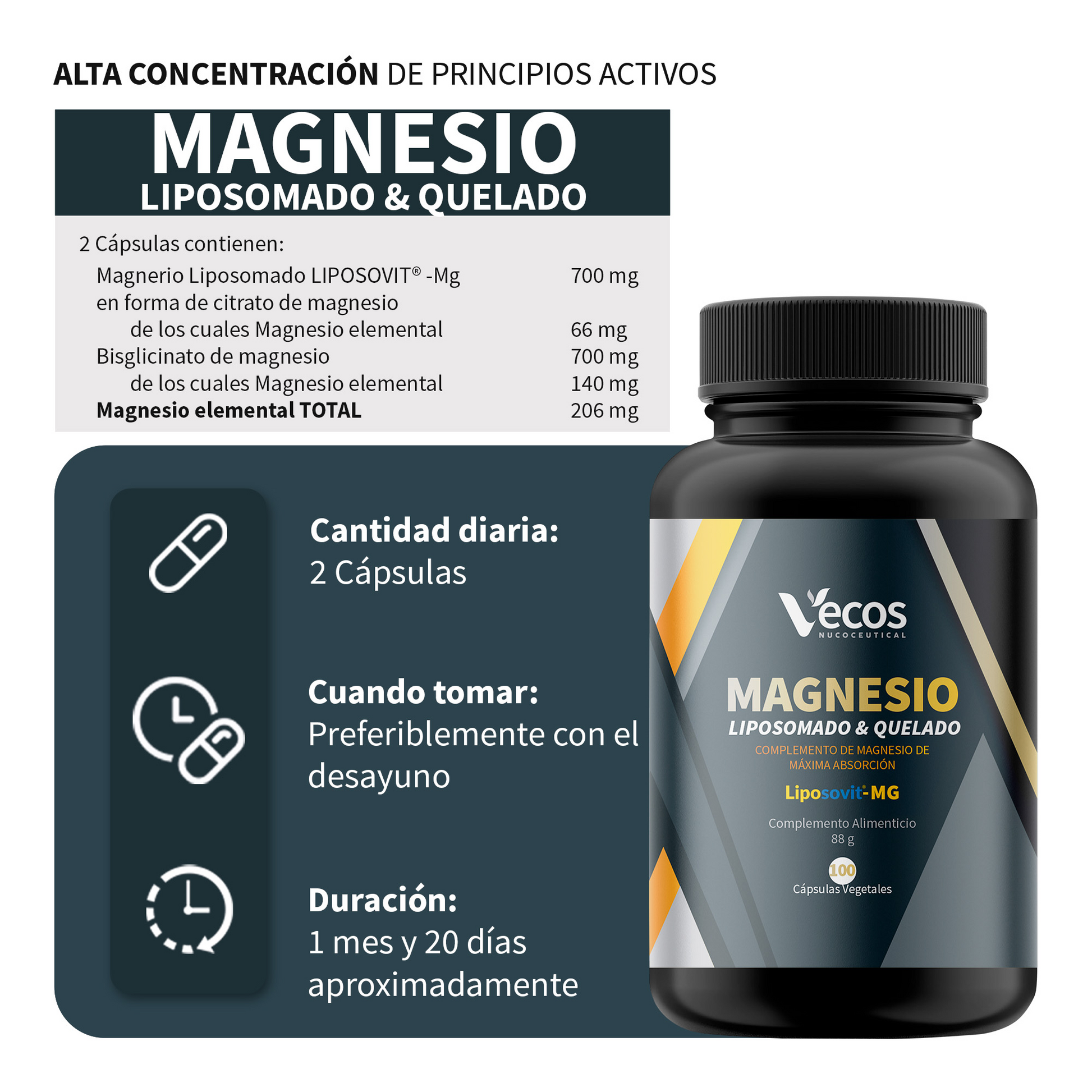 Magnesio Liposomado Y Quelado Vecos 100 Cápsulas | Alta Biodisponibilidad | Liposovit®_2